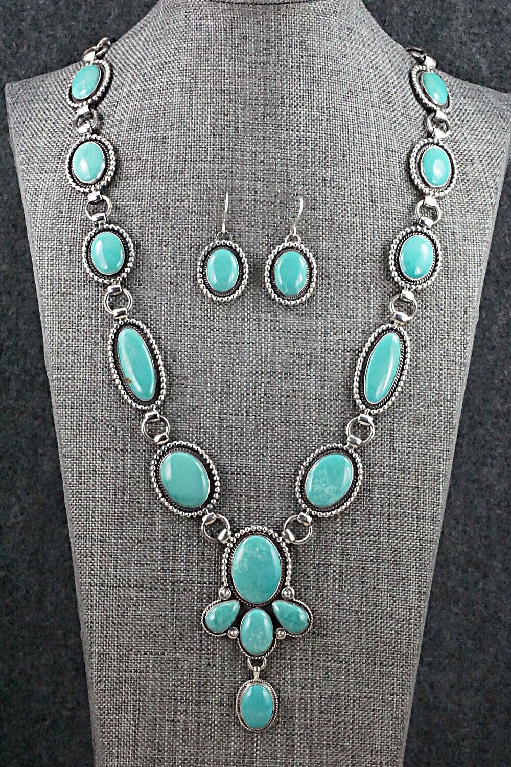 Turquoise & Sterling Silver Necklace and Earrings Set - Annie Hoskie