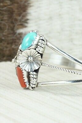 Turquoise, Coral & Sterling Silver Bracelet - Michael Calladitto