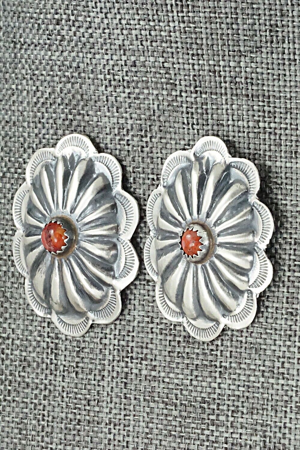 Spiny Oyster & Sterling Silver Earrings - Joan Begay