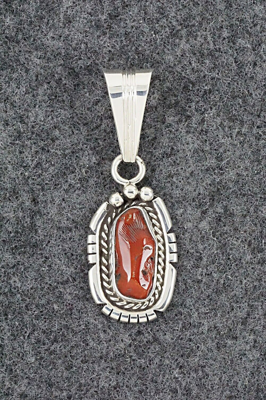 Coral & Sterling Silver Pendant - Samuel Yellowhair