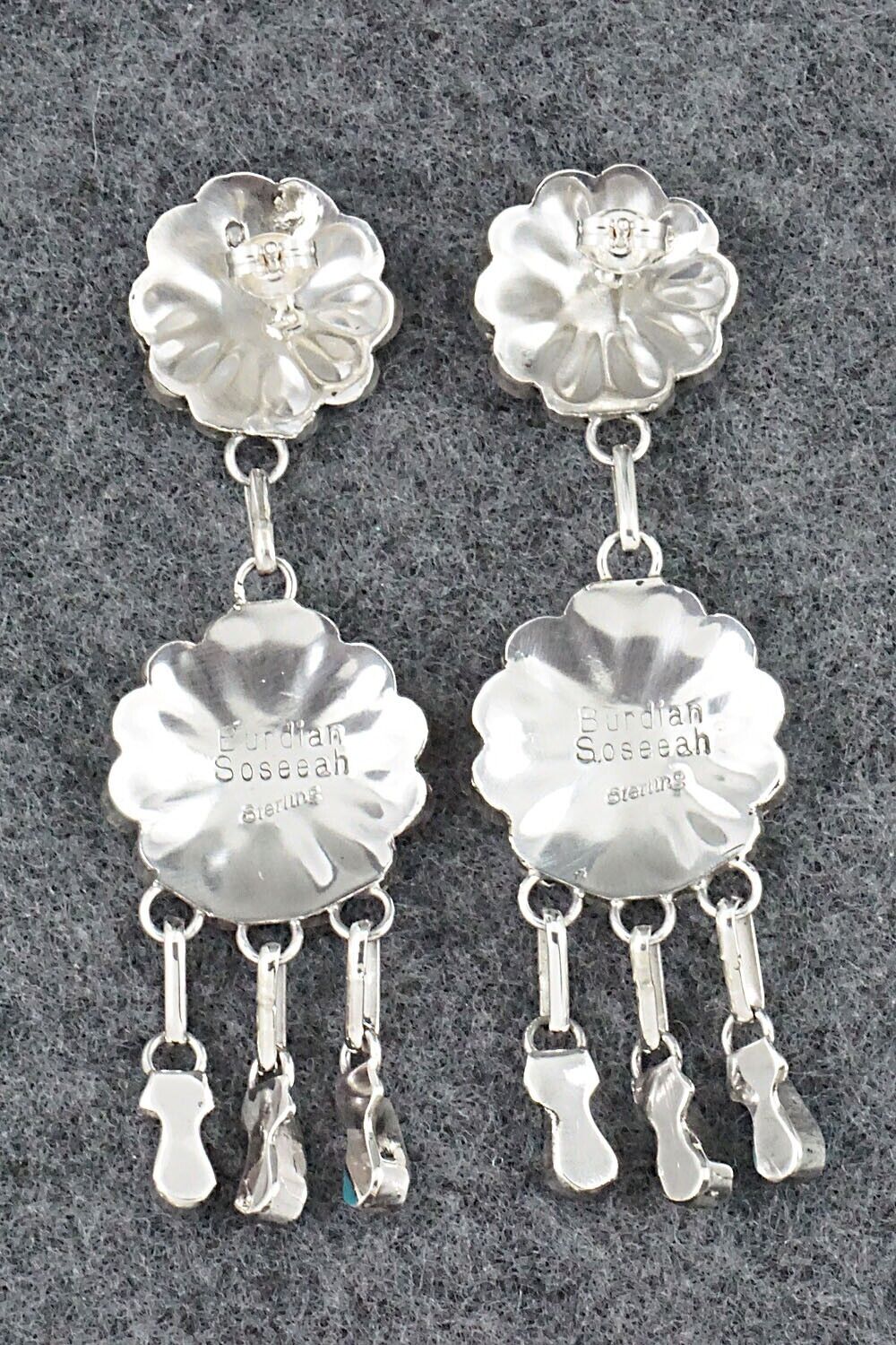Multi Stone & Sterling Silver Inlay Earrings - Burdian Soseeah