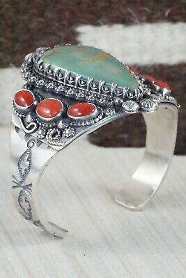Royston Turquoise, Coral & Sterling Silver Bracelet - Regana Begay