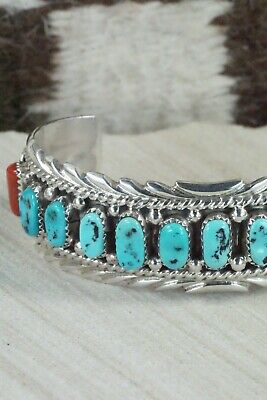 Turquoise, Coral & Sterling Silver Bracelet - Anthony Brown