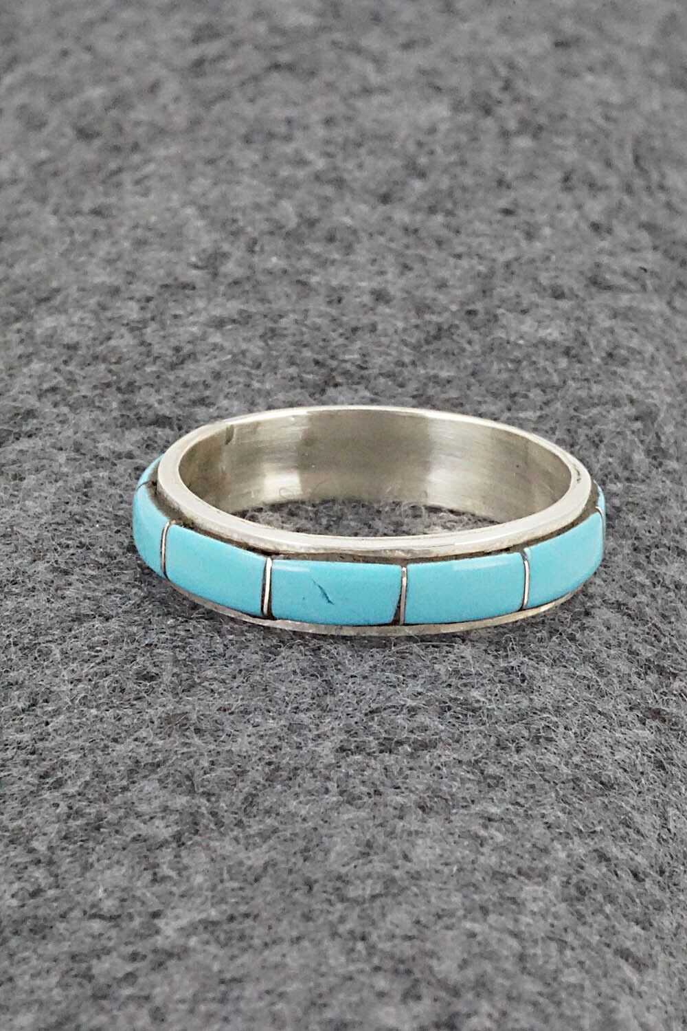 Turquoise & Sterling Silver Inlay Ring - Zenia Kylestewa - Size 12.5