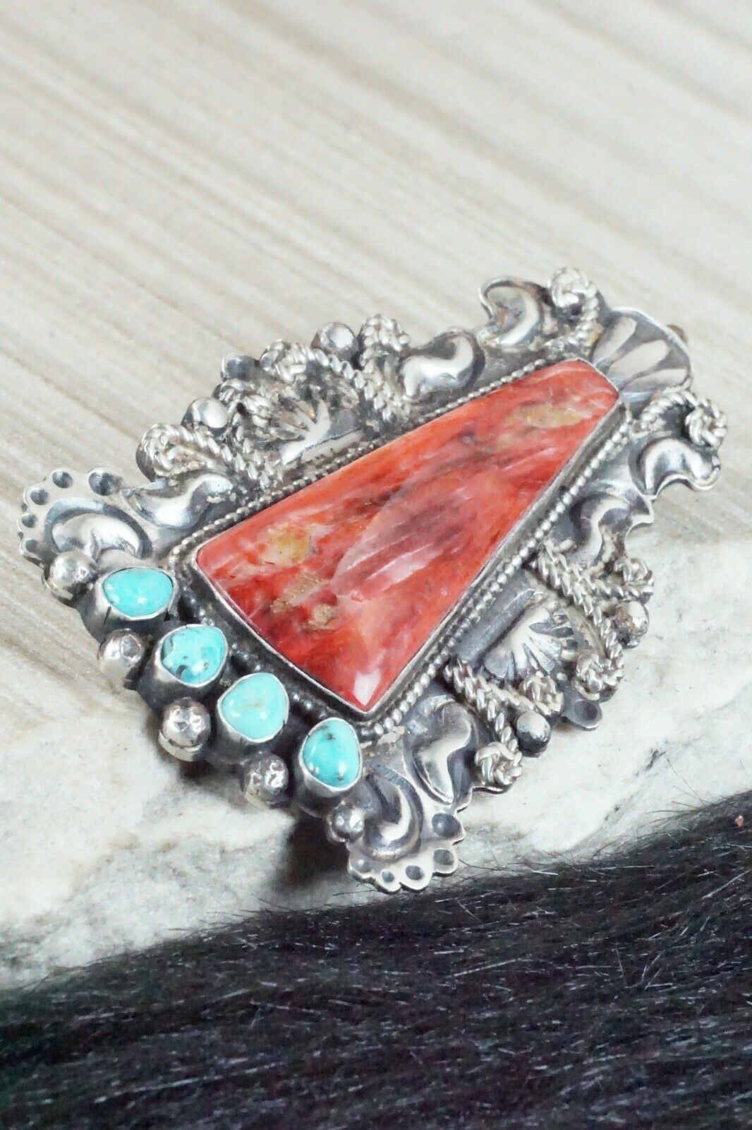 Spiny Oyster, Turquoise & Sterling Silver Pendant - Shawn Cayatineto