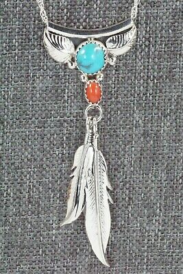 Turquoise, Coral & Sterling Silver Necklace - Sharon McCarthy