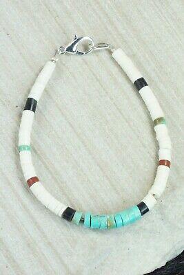 Turquoise, Shell & Sterling Silver Bracelet - Torevia Crespin - High Lonesome Trading