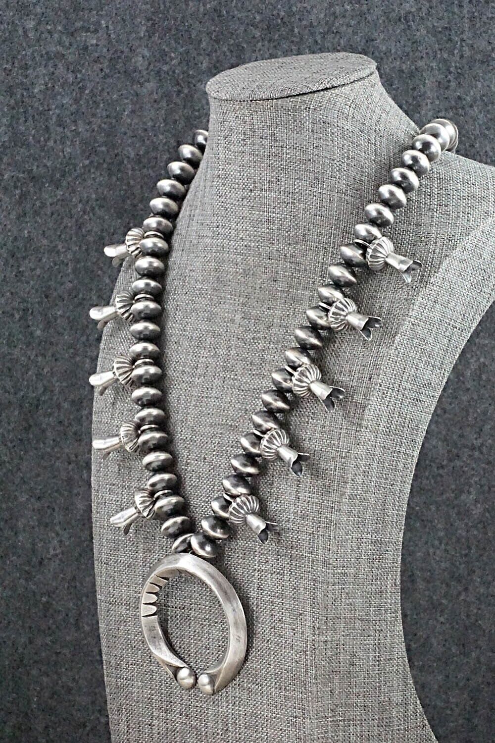 Sterling Silver Navajo Pearl Squash Blossom Necklace - Presley Haley