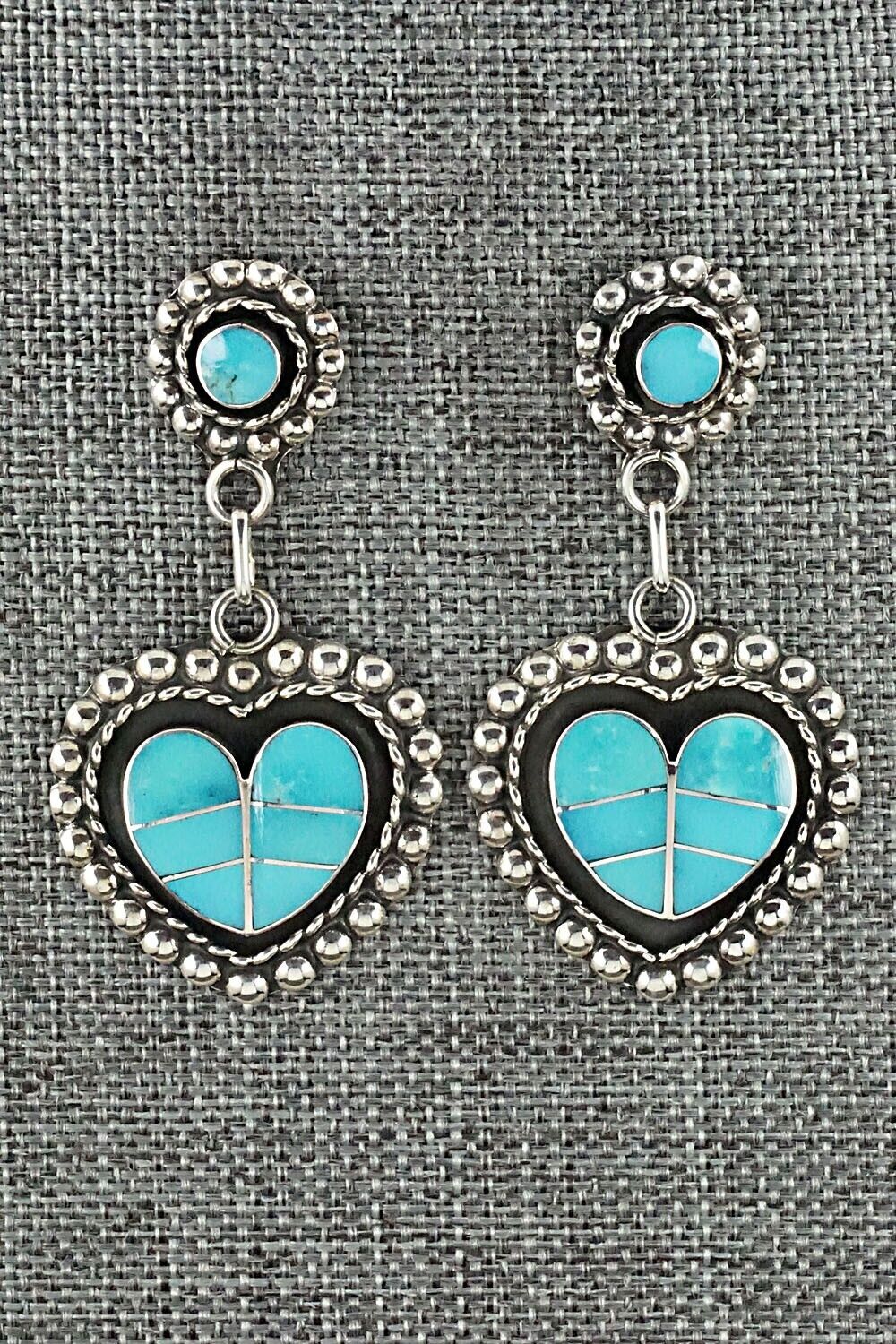 Turquoise & Sterling Silver Inlay Earrings - Faye Lowsayatee