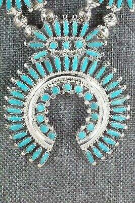 Turquoise & Sterling Silver Squash Blossom and Earrings - Nathaniel Nez