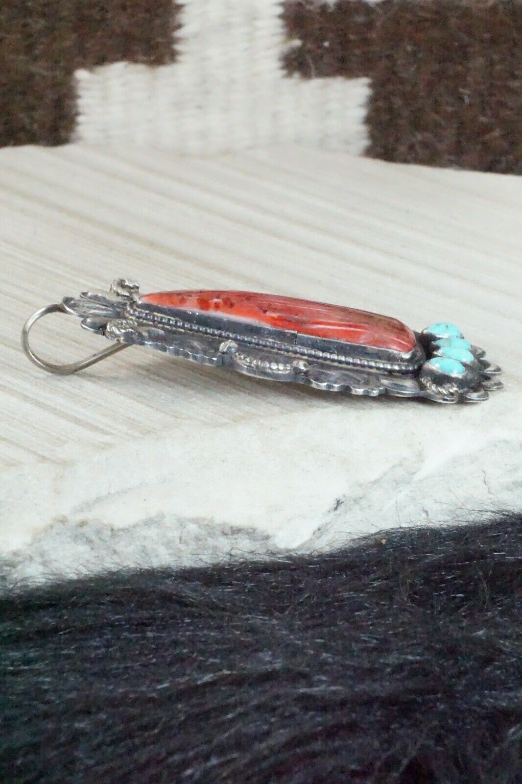 Spiny Oyster, Turquoise & Sterling Silver Pendant - Shawn Cayatineto