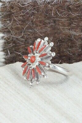Coral & Sterling Silver Ring - Samantha Waatsa - Size 6.5