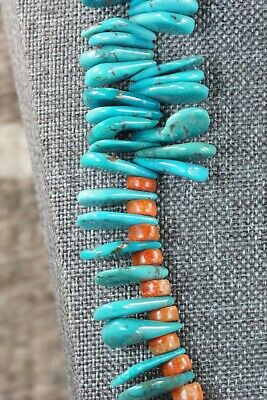 Turquoise, Spiny Oyster & Sterling Silver Necklace - Native American