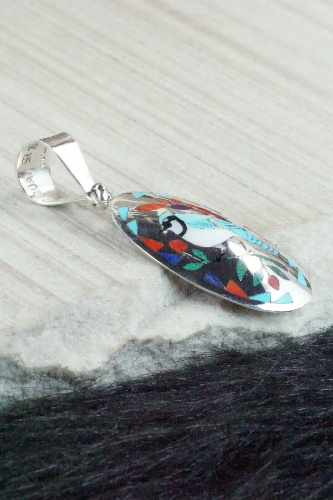 Inlay Turquoise Bluebird & Sterling Silver Pendant - Quintin Quam Sr