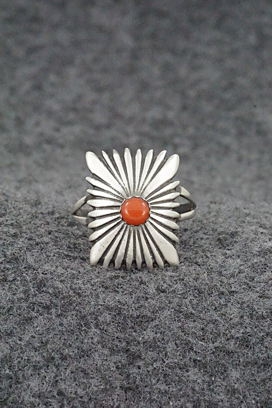 Coral & Sterling Silver Ring - Jamie Saunders - Size 8.25