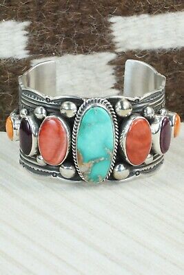 Spiny Oyster, Turquoise & Sterling Silver Bracelet - Guy Hoskie