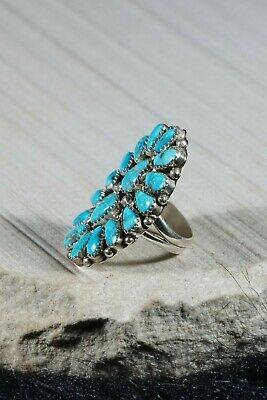 Navajo Turquoise and Sterling Silver Ring - Justina Wilson - Size 7.25 - High Lonesome Trading