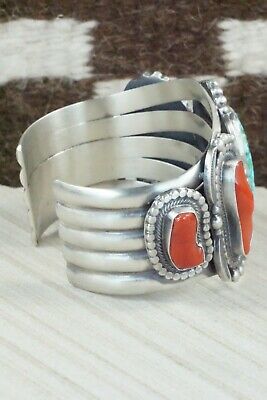 Turquoise, Coral and Sterling Silver Bracelet - Tom Lewis