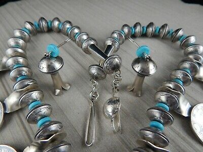Navajo Sterling Silver & Turquoise Squash Blossom & Earrings - James McCabe - High Lonesome Trading