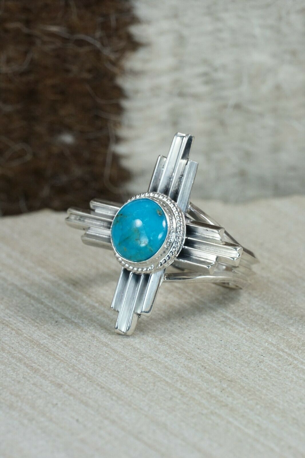 Navajo Turquoise and Sterling Silver Ring - Bobby Platero - Size 7.75