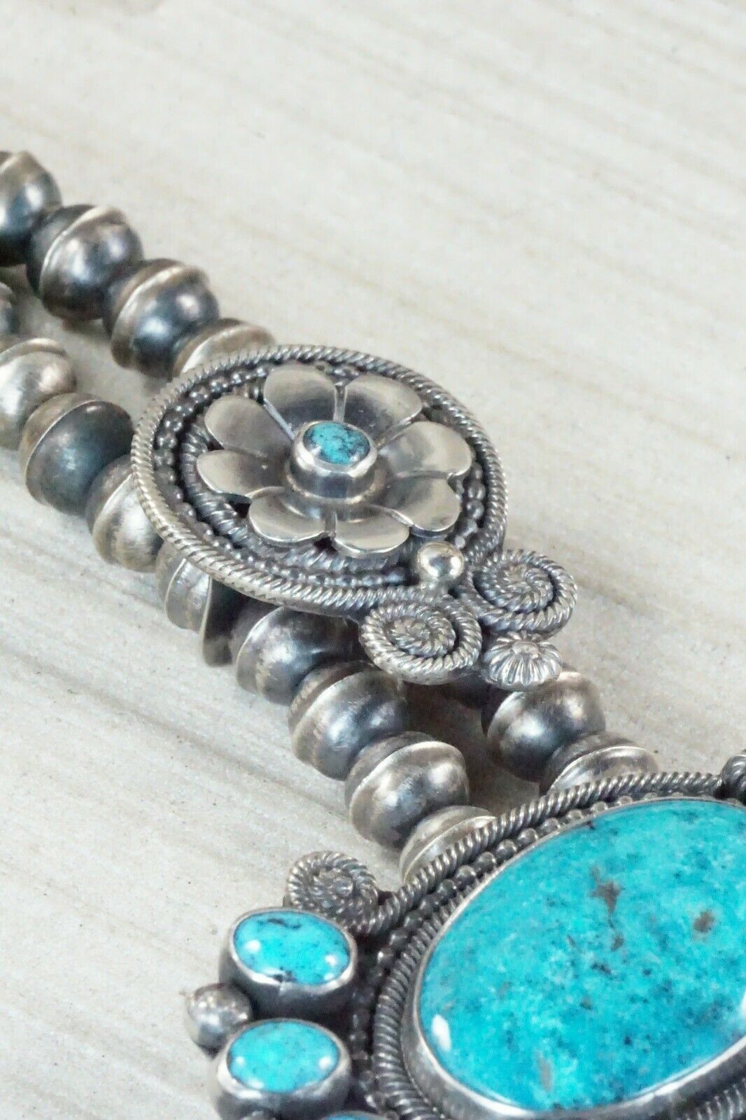 Turquoise & Sterling Silver Squash Blossom & Earrings - Myron Etsitty