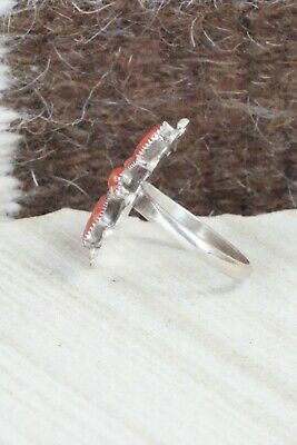 Coral & Sterling Silver Ring - Samantha Waatsa - Size 6.5