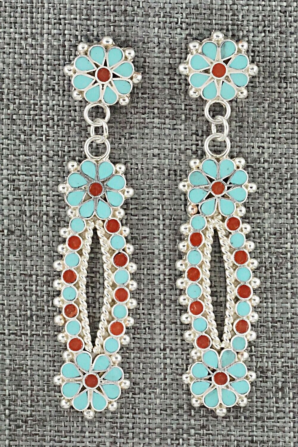 Turquoise, Coral & Sterling Silver Earrings - Michelle Peina