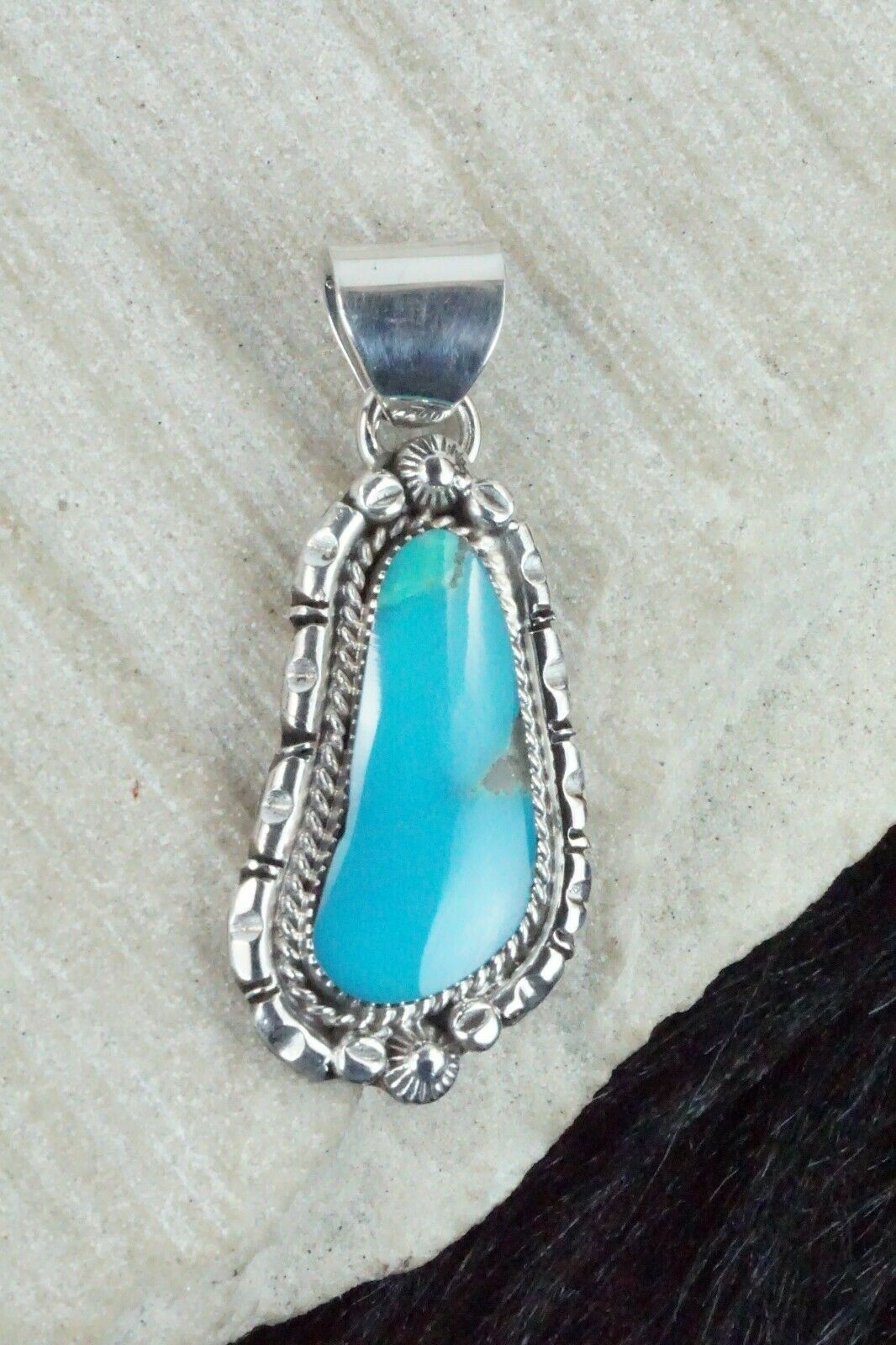 Turquoise and Sterling Silver Pendant - Samuel Yellowhair - High Lonesome Trading