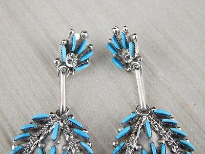 Zuni Sterling Silver & Turquoise Earrings - Evangeline Wyaco - High Lonesome Trading