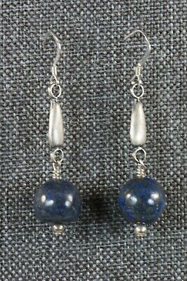 Navajo Lapis and Sterling Silver Earrings - Native American - High Lonesome Trading