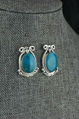 Navajo Turquoise and Sterling Silver Earrings - Sadie Jim - High Lonesome Trading