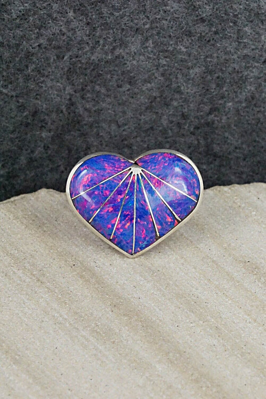 Opalite & Sterling Silver Inlay Ring - Evelyn Makee - Size 7.5