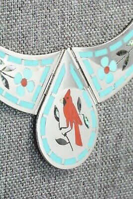 Inlay Turquoise, Coral & Sterling Silver Necklace - Derrick Edaakie