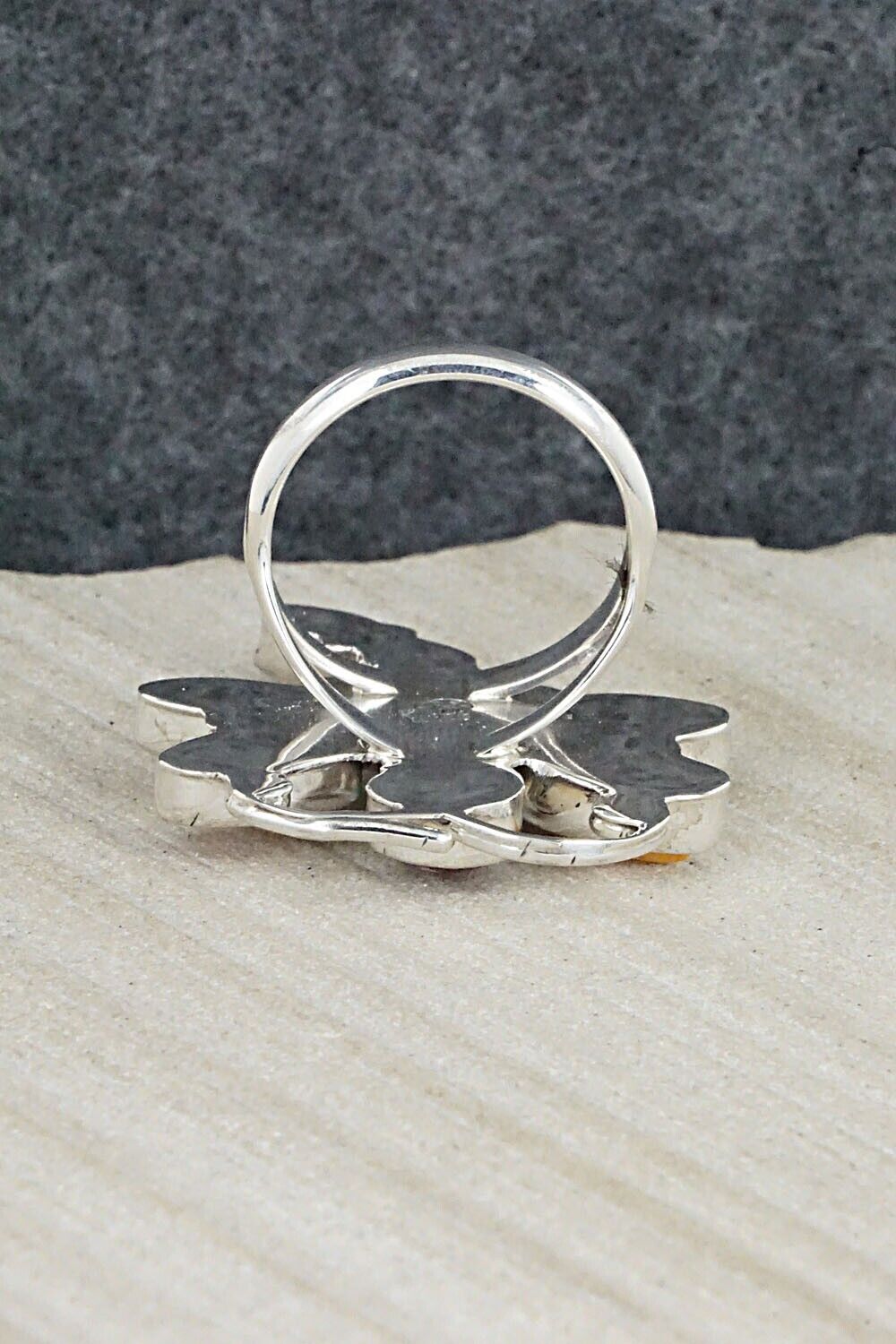 Turquoise, Spiny Oyster & Sterling Silver Ring - Bobby Platero - Size 7.75