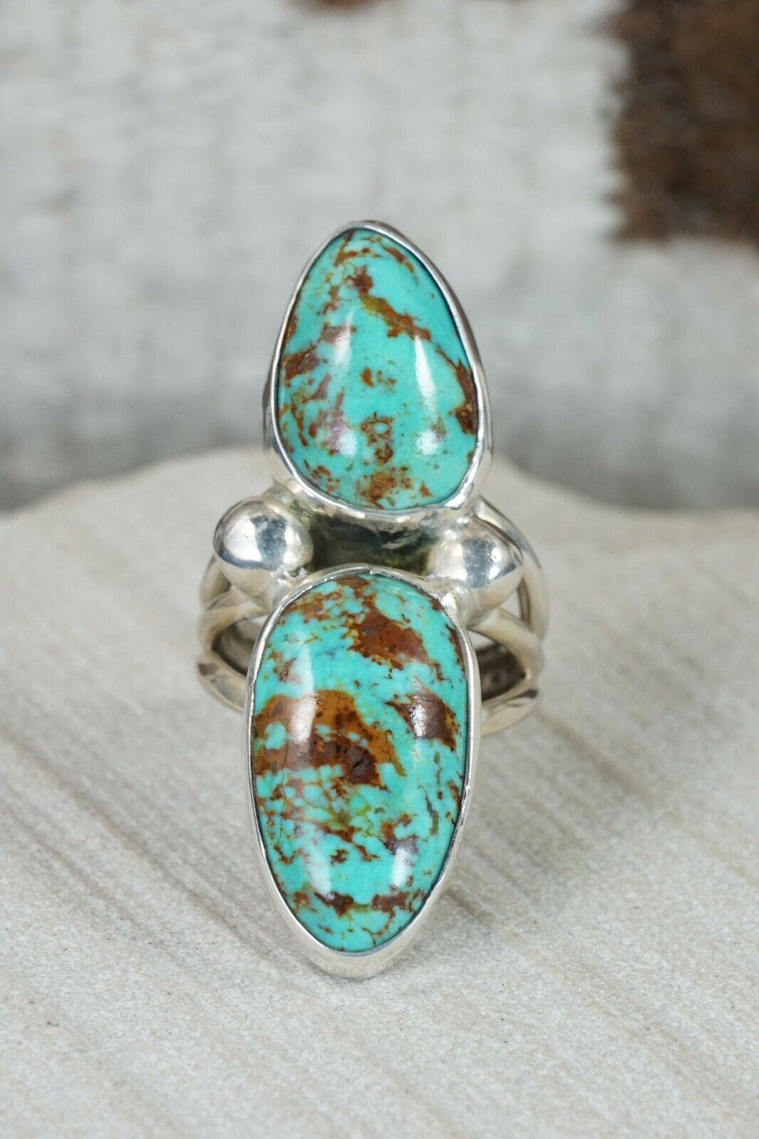 Navajo Turquoise and Sterling Silver Ring - Rick Martinez - Size 8