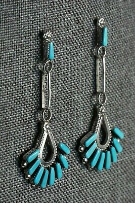 Zuni Turquoise & Sterling Silver Earrings - Carlene Hattie - High Lonesome Trading