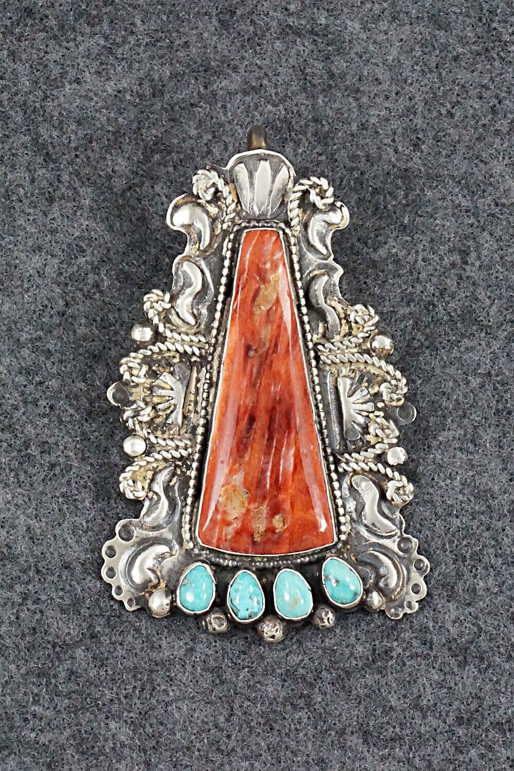 Spiny Oyster, Turquoise & Sterling Silver Pendant - Shawn Cayatineto