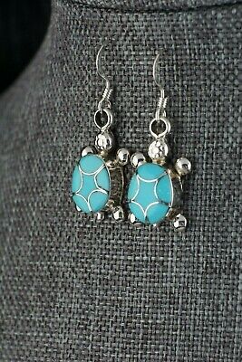 Zuni Turquoise & Sterling Silver Earrings - Amielda Peynetsa - High Lonesome Trading
