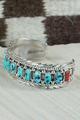 Turquoise, Coral & Sterling Silver Bracelet - Anthony Brown