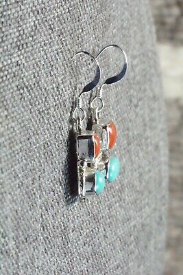 Turquoise, Coral & Sterling Silver Earrings - Verley Betone