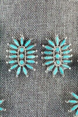 Turquoise & Sterling Silver Squash Blossom and Earrings - Nathaniel Nez