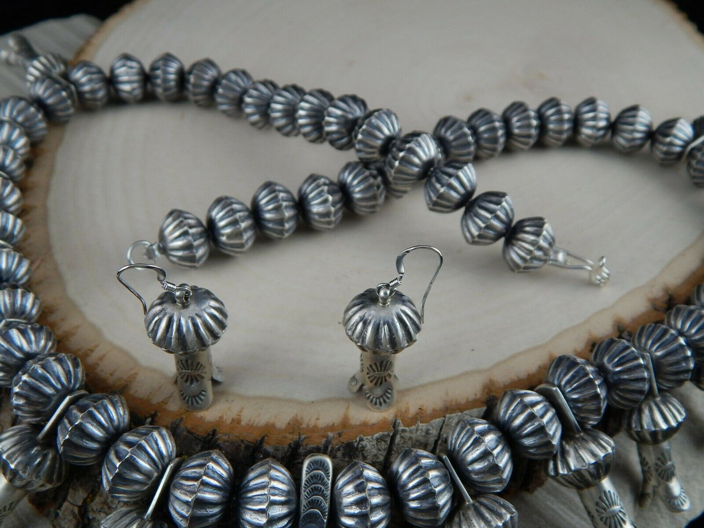Turquoise & Sterling Silver - Navajo Squash Blossom & Earrings - Chris Hale - High Lonesome Trading