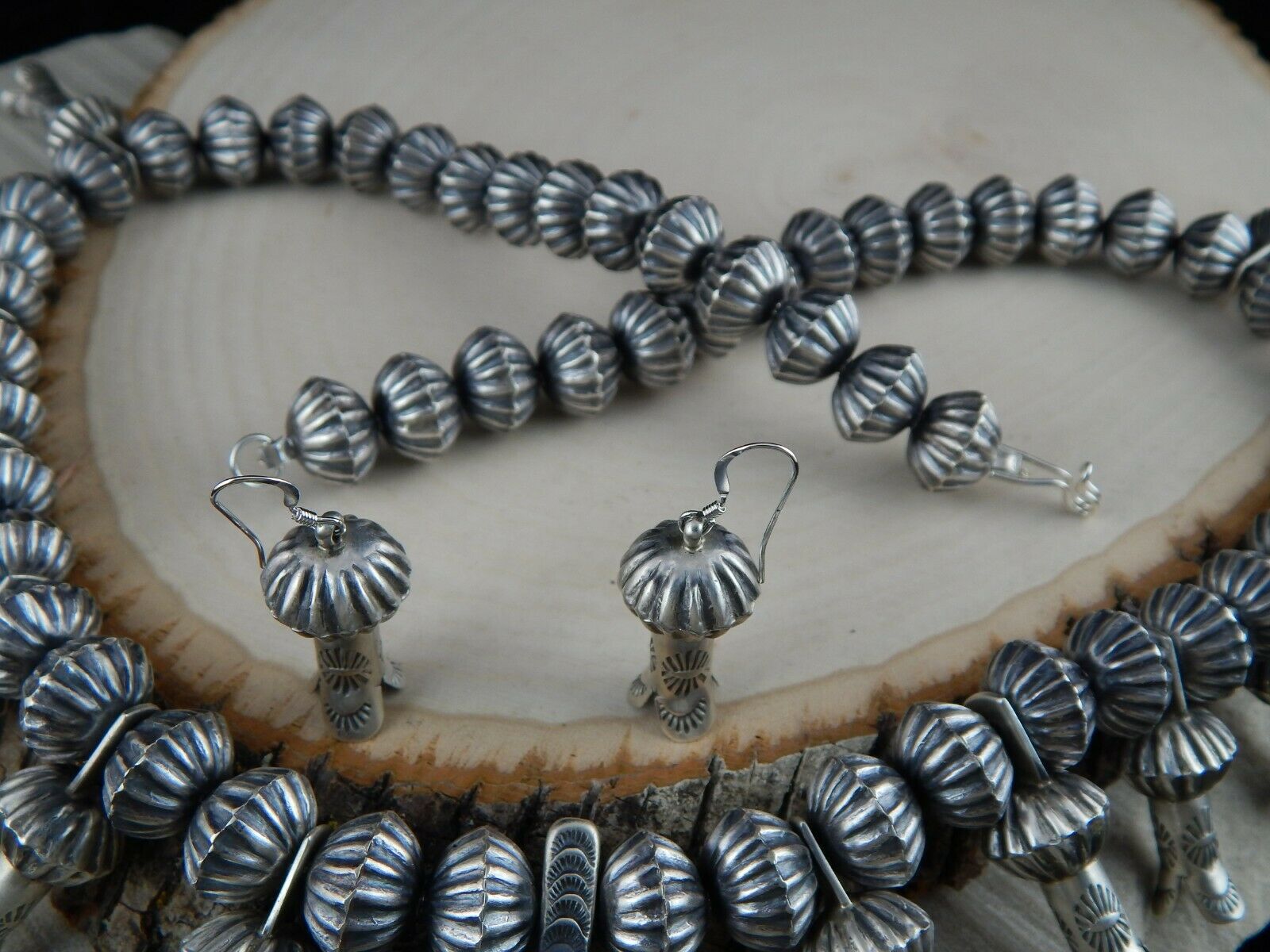 Turquoise & Sterling Silver - Navajo Squash Blossom & Earrings - Chris Hale - High Lonesome Trading