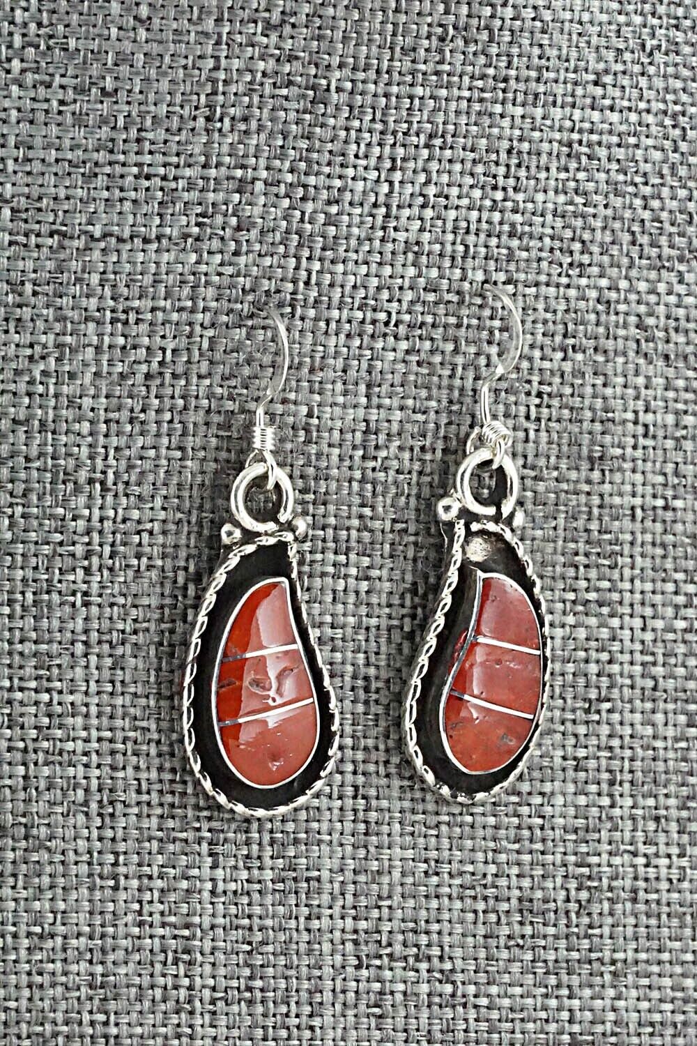 Coral & Sterling Silver Inlay Earrings - Susie Lowsayatee