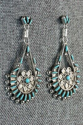 Zuni Turquoise & Sterling Silver Earrings - Philander Gia - High Lonesome Trading