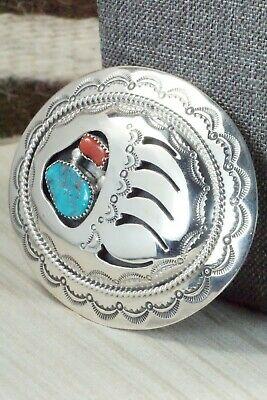 Turquoise, Coral & Sterling Silver Belt Buckle - Wilbert Muskett Sr. - High Lonesome Trading