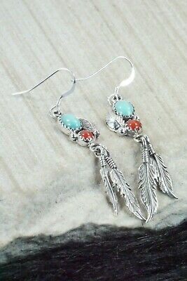 Turquoise, Coral & Sterling Silver Earrings - Annie Spencer