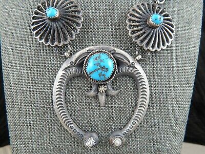 Turquoise & Sterling Silver Necklace and Earrings Navajo Eva and Linberg Billah - High Lonesome Trading
