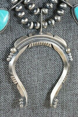 Navajo Turquoise & Sterling Silver Squash Blossom and Earrings - Tom Lewis - High Lonesome Trading