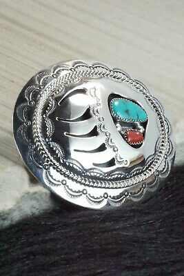 Turquoise, Coral & Sterling Silver Belt Buckle - Wilbert Muskett Sr.